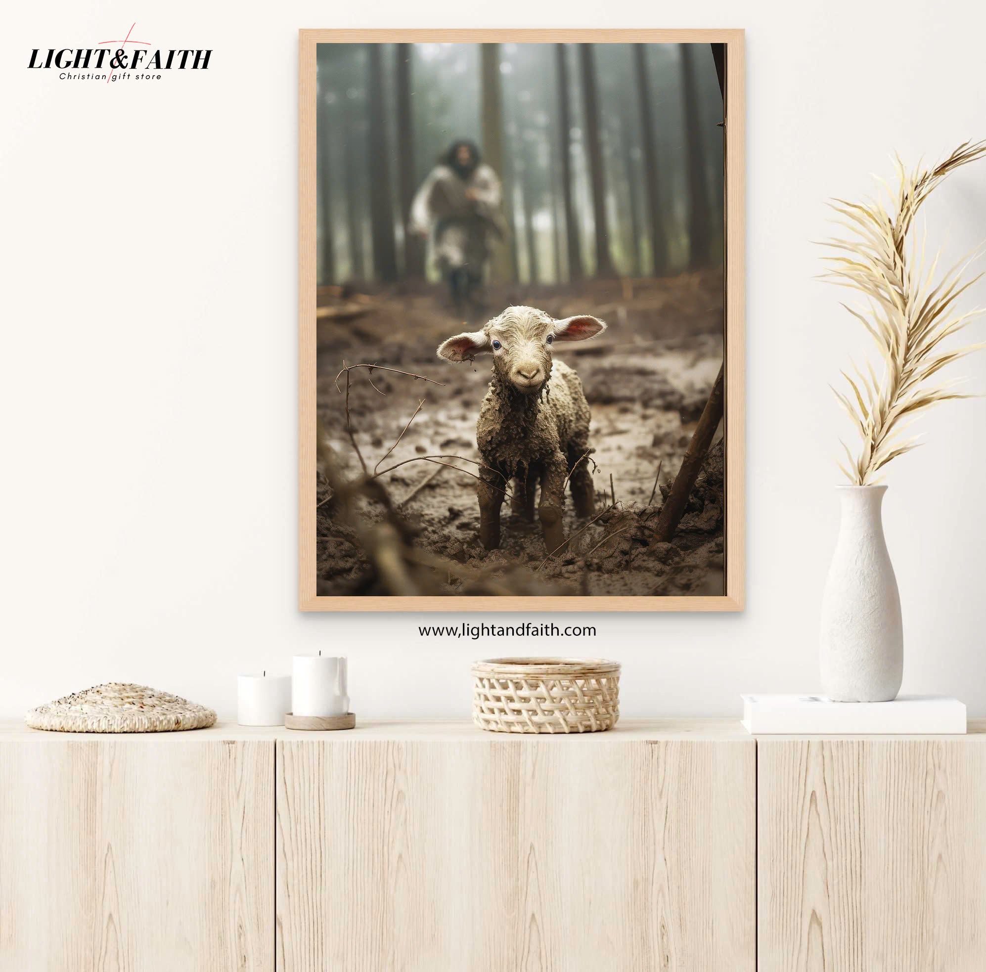 Jesus and Lamb Poster, Jesus Running After Lost Lamb God Poster, Jesus Printable, LDS Art Jesus Leaves the 99, Bible Art Printable